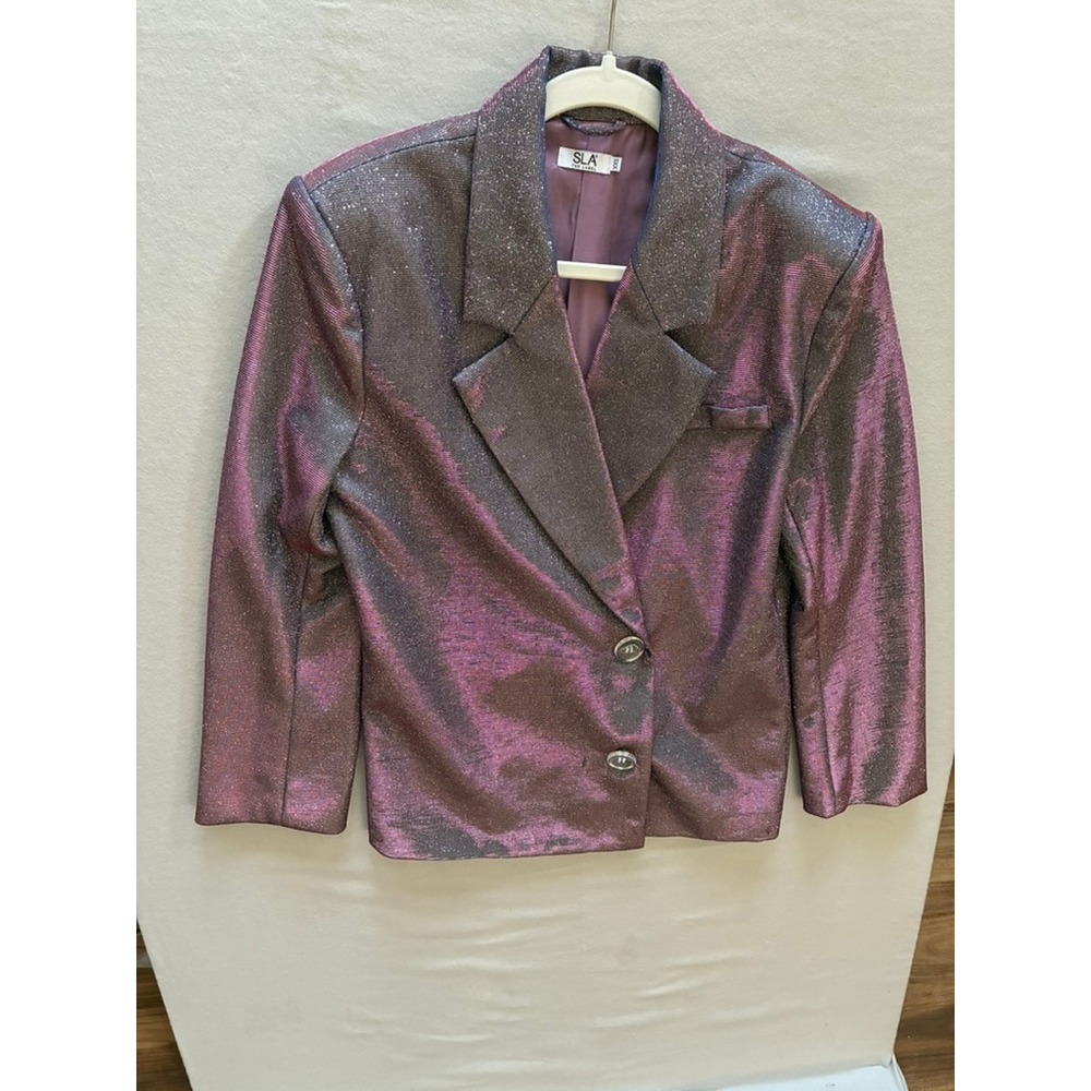 XXS SLA The Label Iridescent Metallic Shimmer Blazer Y2K Party Festival Glam